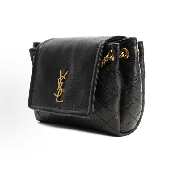 SAINT LAURENT YSL nolita Gold Logo diamond-patterned chain crossbody bag, single shoulder bag, mini for women, black